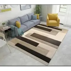 GENERICO - Alfombra Moderna Geométrica Beige y Café Diseño Minimalista para Sala y Living