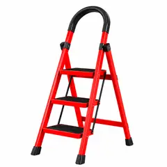 IRM - Escalera De Tijera Metálica Roja 3 Peldaños Plegable Hogar