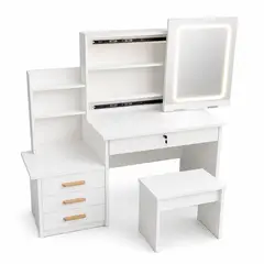 DOPA - Tocador De Maquillaje Con Espejo Cajones Y Banqueta Blanco