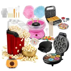 IRM - Kit Fiesta 5 En 1 Waflera Donas Algodon Azucar Popcorn Y Fondue Chocolate Postres Hogar FIGOIMPORT