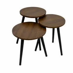 GENERICO - Set de 3 Mesas Para Living Redondas Marrón