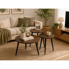 GENERICO - Set de 3 Mesas Para Living Redondas Marron