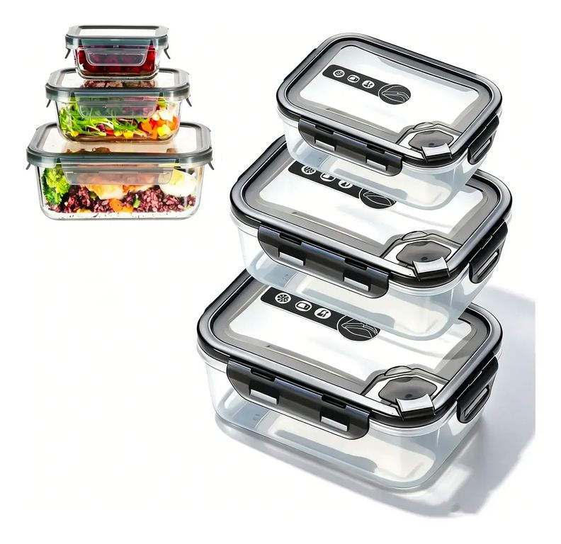 TNAKIEX Set 3 Taper Tupper Hermético Comida (0.4l+0.8l+1.4l)gris