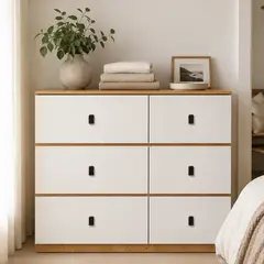 GENERICO - Cómoda 6 Cajones 100x40x80cm, Mueble Organizador De Dormitorio Moderno Con Diseño Asimétrico, Estilo Nórdico De Madera