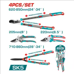TOTAL TOOLS - Set Juego De Tijeras De Podar Jardin 4 Piezas TOTAL