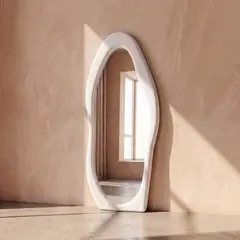 SANTU HOME & DECO - Espejo Cuerpo Entero Dormitorio Grande Terciopelo Blanco Espejo Pie Tapizado Moderno