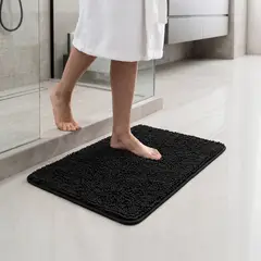 AZ AURAZEUS - Alfombra De Baño 40x60 Cm Chenille Antideslizante Negro