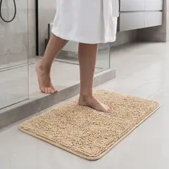 AZ AURAZEUS - Alfombra De Baño 40x60 Cm Chenille Antideslizante Beige
