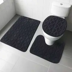 GENERICO - SET DE BAÑO PREMIUN 3 PIEZAS TEXTURIZADA CON DISEÑO TRENSADO COLOR NEGRO MP