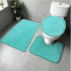GENERICO - SET DE BAÑO PREMIUN 3 PIEZAS TEXTURIZADA CON DISEÑO TRENSADO COLOR CELESTE MP