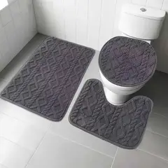 GENERICO - SET DE BAÑO PREMIUN 3 PIEZAS TEXTURIZADA CON DISEÑO TRENSADO COLOR GRIS MP