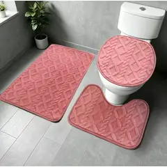 GENERICO - SET DE BAÑO PREMIUN 3 PIEZAS TEXTURIZADA CON DISEÑO TRENSADO COLOR ROSADO MP