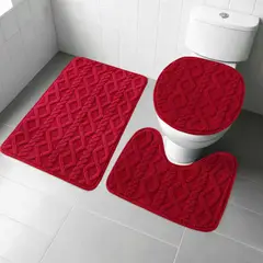 GENERICO - SET DE BAÑO PREMIUN 3 PIEZAS TEXTURIZADA CON DISEÑO TRENSADO COLOR BURDEO MP