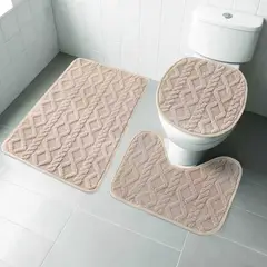 GENERICO - SET DE BAÑO PREMIUN 3 PIEZAS TEXTURIZADA CON DISEÑO TRENSADO COLOR BEIGE MP