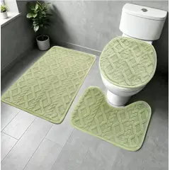 GENERICO - SET DE BAÑO PREMIUN 3 PIEZAS TEXTURIZADA CON DISEÑO TRENSADO COLOR VERDE MP