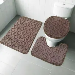 GENERICO - SET DE BAÑO PREMIUN 3 PIEZAS TEXTURIZADA CON DISEÑO TRENSADO COLOR CAFE MP