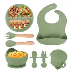 GENERICO - Platos para Bebe Y Silicona Con Tazon Cuchara Tenedor