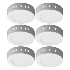 DRL - Pack 6 Panel Led Foco Plafón Sobrepuesto Redondo 6w Luz Fría Blanco