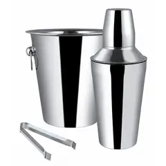CUINER - SET DE BAR COCTELERA HIELERA PINZA ACERO INOXIDABLE 3 PIEZAS