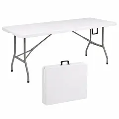 CITYSHOP - Mesa Plegable Camping 180x75 cm Blanca HDPE Reforzada con Estructura de Acero