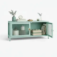 METANEK AMERICAN DESIGN - Mueble aparador vitrina metalica 2 puertas verde menta