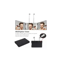 GENERICO - Espejo De 3 Vías Corte Pelo Triple De 360° Ganchos Y Luz Led