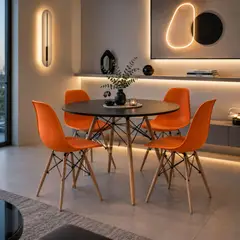 GENERICO - Juego de comedor eames mesa negra 80 cm 4 sillas color naranjo