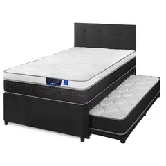 FLEX - Diván Negro Nexus 1.5 Plazas Box + Respaldo Royal Negro