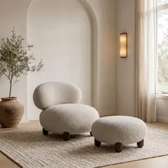 SANTU HOME & DECO - Sitial Poltrona de Bouclé con Otomano