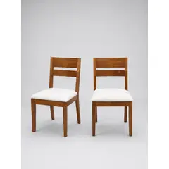 GENERICO - Pack 2 Sillas Aspen de Madera Pino Color Miel, Tapiz Blanco Hueso