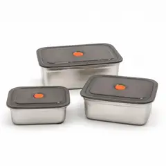 GENERICO - Set 3 envases de acero inoxidable herméticos con válvula de ventilación para conservar alimentos