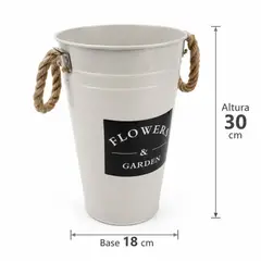 GENERICO - Cubeta de hierro decorativa con asa de yute, maceta alta para flores secas y ramos 18cmx30cm