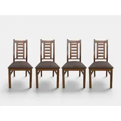 GENERICO - Pack 4 Sillas Walnut de Madera Pino Color Miel, Tapiz Café