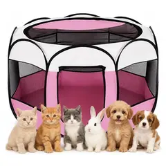 GENERICO - Corral Plegable Para Mascotas Perros Gatos Conejos M Rosa