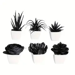 VATYERTY - 6 plantas suculentas artificiales negras en macetas blancas