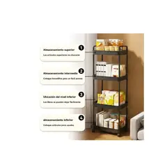 GENERICO - Carrito Organizador De Almacenamiento 4 Niveles Con Ruedas - Negro