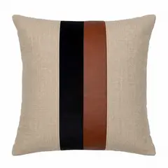 ELIZABETH PEPER - Funda Cojin Decorativo Diseño Lino Cafe Negro Ecocuero 60x60