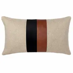 ELIZABETH PEPER - Funda Cojin Decorativo Diseño Lino Cafe Negro Ecocuero 60x40