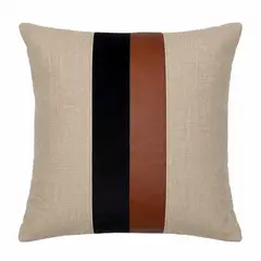 ELIZABETH PEPER - Cojin Decorativo Lino Cafe Negro Ecocuero 45x45 Relleno