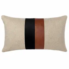 ELIZABETH PEPER - Cojin Decorativo Lino Cafe Negro Ecocuero 50x30 Relleno