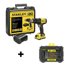 STANLEY - Kit taladro percutor 20V+ 36 pzs perforar/atornillar