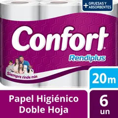 CONFORT - Papel higienico Rendiplus Doble hoja 6un x 20m