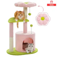 KOBA - Rascadores Para Gatos Casa Floral Para Michis Poste Yute 84cm Color Rosa Con Verde