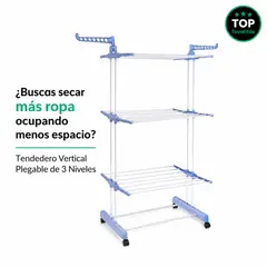 MOVI - Tendedero Ropa Vertical Plegable 3 Niveles Acero Inoxidable 15 kg para Interior y Exterior