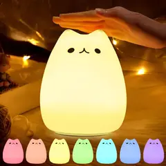 GENERICO - Luz Nocturna Gato Silicona 7 Colours Para Bebé Niño Regalos