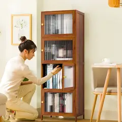 AIZO - Estantería Estrecha Alta 4 Estantes Con Puertas Transparente