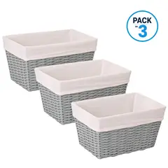 CARRY ALL - Pack 3 Canastos Cestas Organizadoras Estilo Ratán Gris S