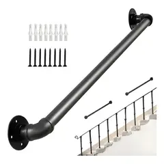 GENERICO - Pasamanos de tubo escaleras 1 m con soportes, plata 2
