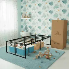AMABILE - Base De Cama 40cm Siena 1.5 Plazas Fierro Negro