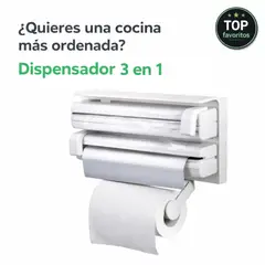 MOVI - Dispensador 3 en 1 para Papel Toalla Aluminio y Film con Corte Preciso para Cocina